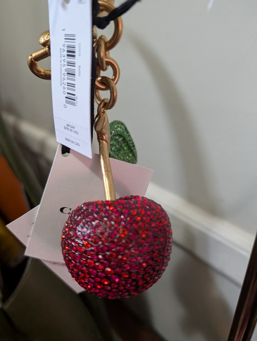 Coach Large Crystal Cherry Bag Charm - Picture 5 of 10